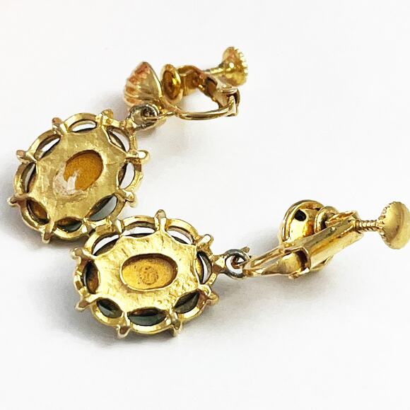 Vintage Green Cabochon Drop Clip & Screw Back Earrings - Picture 6 of 6